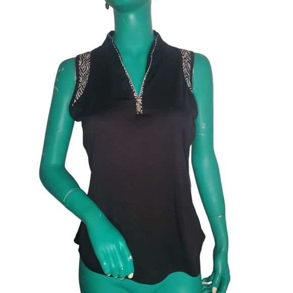 Greg Norman Sleeveless Polo Shirts Size PS Black With Zebra Trim - Picture 1 of 3